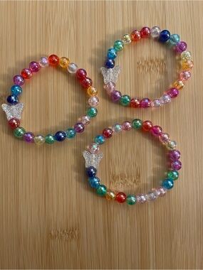 Rainbow Beaded Bracelet with Butterfly Charm